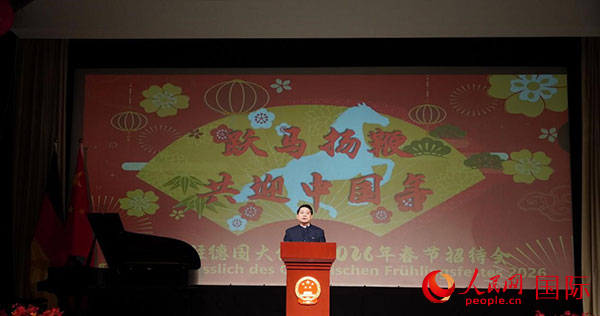 中國(guó)駐德國(guó)大使鄧洪波致辭。中國(guó)駐德國(guó)使館供圖